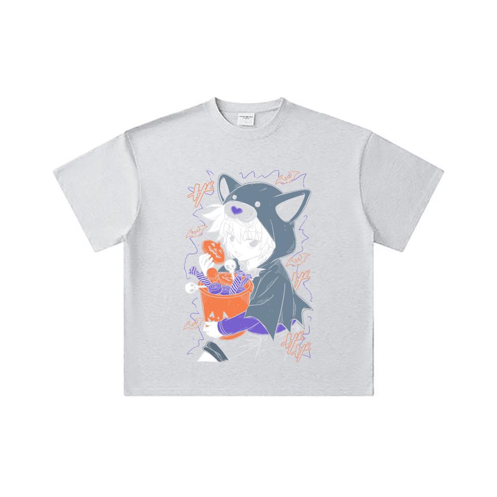 260 GSM Double Yarn 32 Count 100% Cotton HXH V10 Killua Halloween Print Unisex Heavy Cotton T Shirt