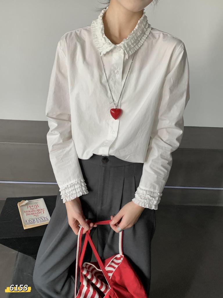 Korean Sweet Lace Lapel Patchwork Long Sleeve Casual Shirt