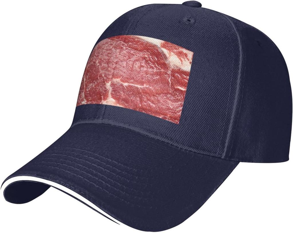 Berretto da Baseball con Stampa di Bistecca di Manzo Crudo Poliestere Regolabile Snapback Casual per Adulti Sport all'Aperto