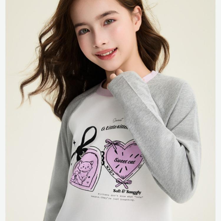 Girls' Color Contrasting Long Sleeve Casual Top