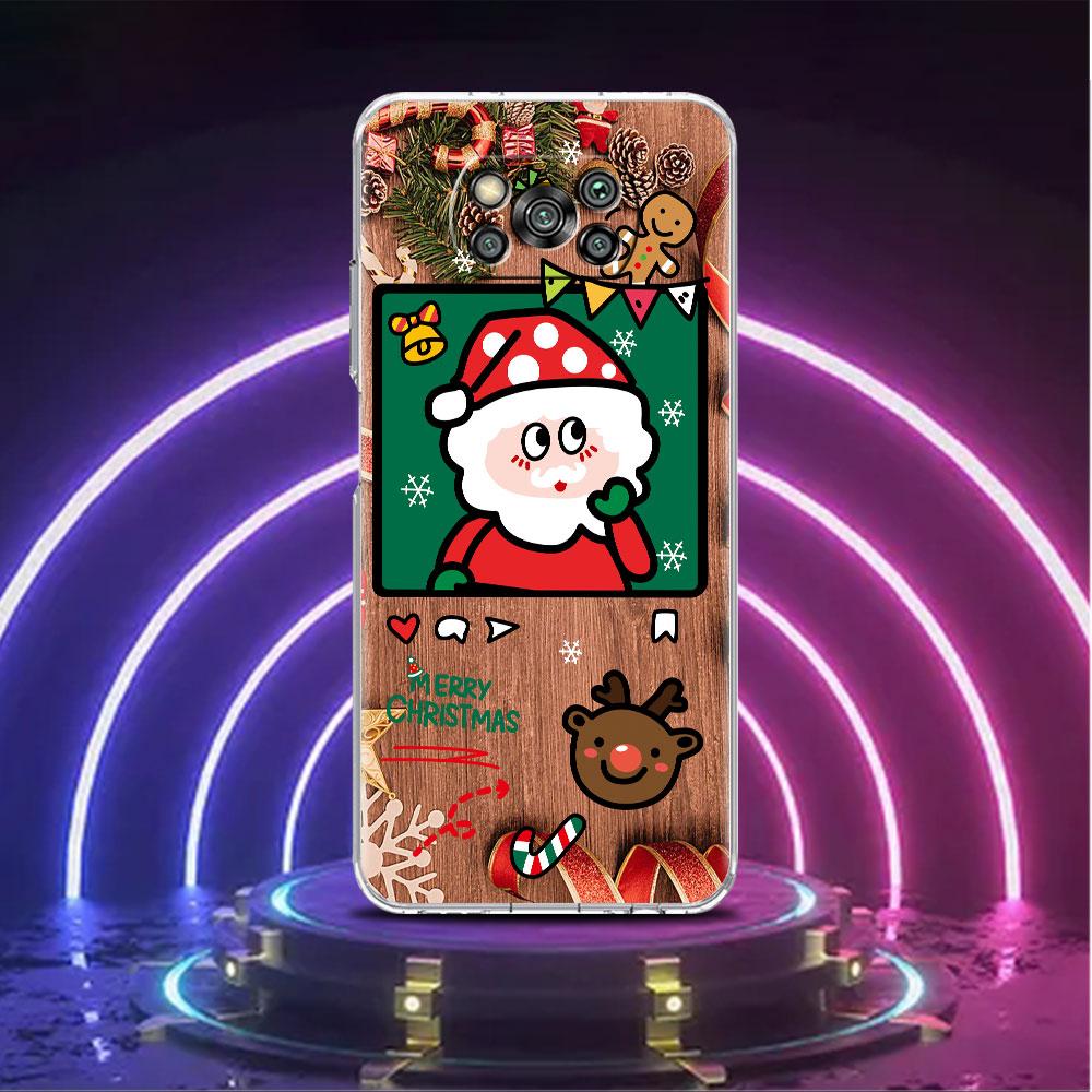 Clear Soft Case For Xiaomi Mi Poco X3 NFC M3 F3 12 11 Lite 11T 10T X3 Pro Note 10 9T Phone Funda Cover Christmas Cute Sled Elk