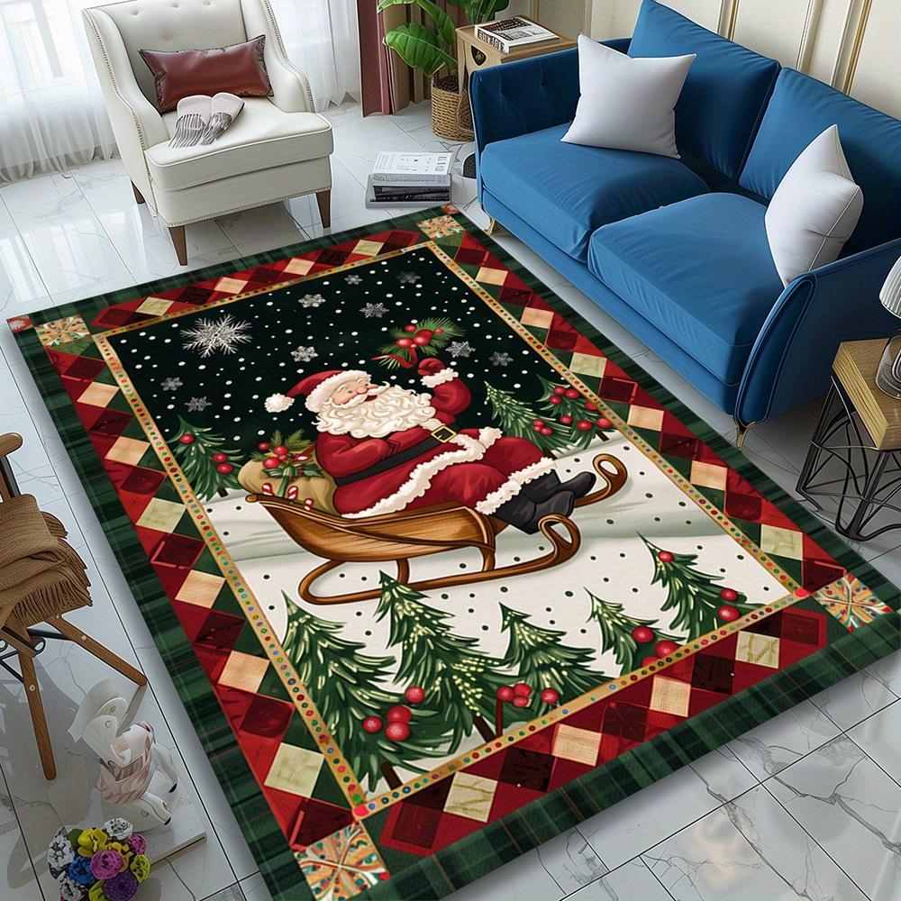 Christmas Santa Claus Tree Pattern Living Room Large Area Rug New Year Winter Holiday Party Floor Mat Home Decor Door Mat