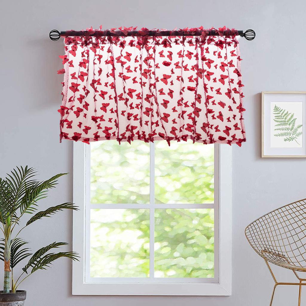 Embossed Embroidery Butterfly Transparent Short Curtain Girl Living Room Bathroom Coffee Half Curtain Tulle Curtain Finished Product