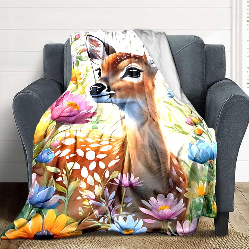 

1pc Deer Print Blanket - Lightweight Flannel Fleece with Digital Printing, Soft Warm for Sofa, Travel, Camping, Office yy251018252 75x90cm