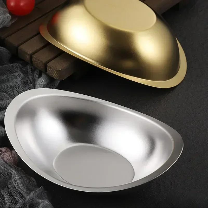 304 Stainless Steel Golden Ingot Bowl Korean Salad Bowl Commercial Dessert Snack Bowl Korean Cuisine Tableware