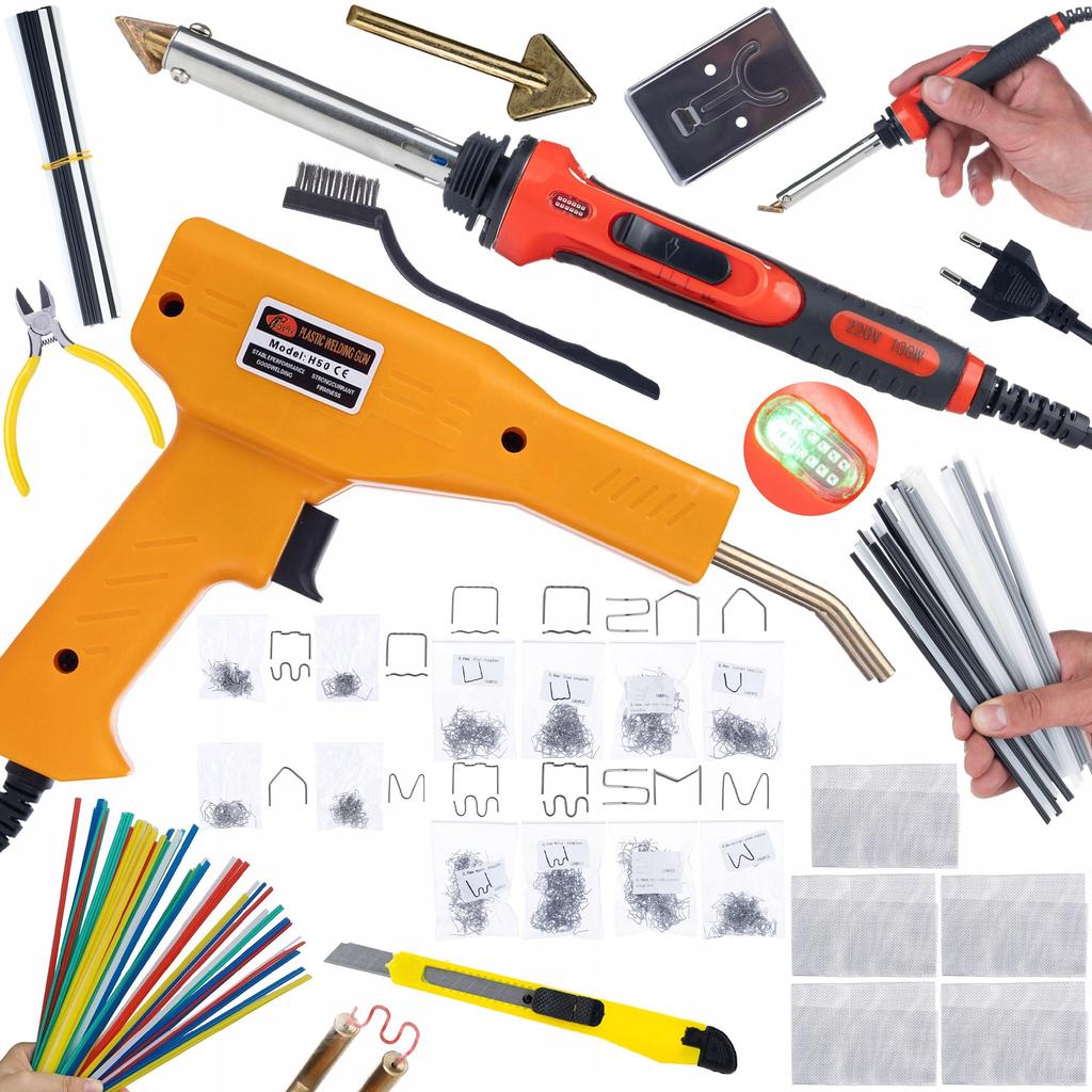 Rosfix Lutownica Żelazko Do Plastiku 100W RRO100W – Zestaw Z Plastikami I Zszywaczem | Wysoka Temperatura Do 600°C | Ergonomiczny Uchwyt