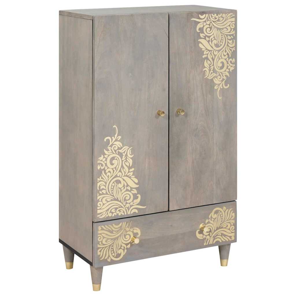 Highboard Gray and Gold 60 x 33 x 100 cm Solid Mango Wood