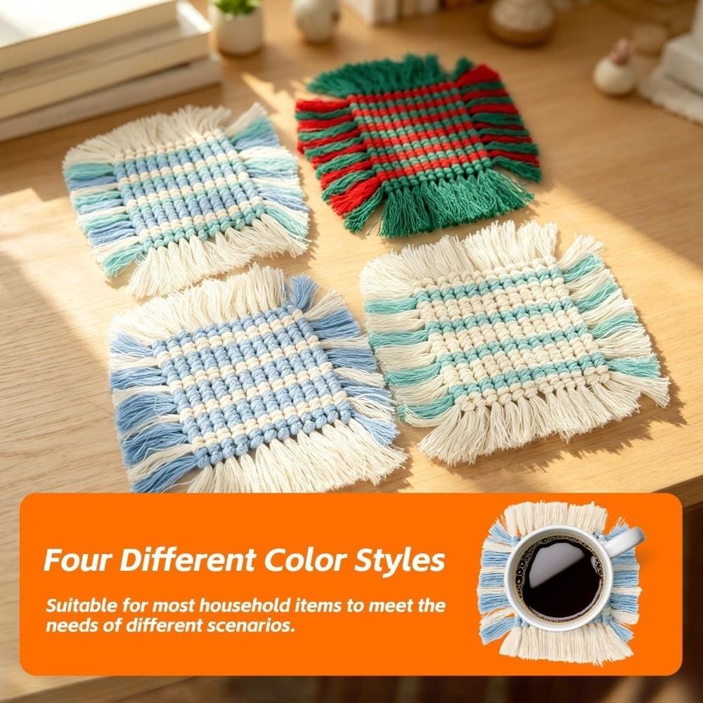 Handmade Cotton Rope Drink Coasters Woven Placemats Boho Tassel Cup Coaster  Photography Props