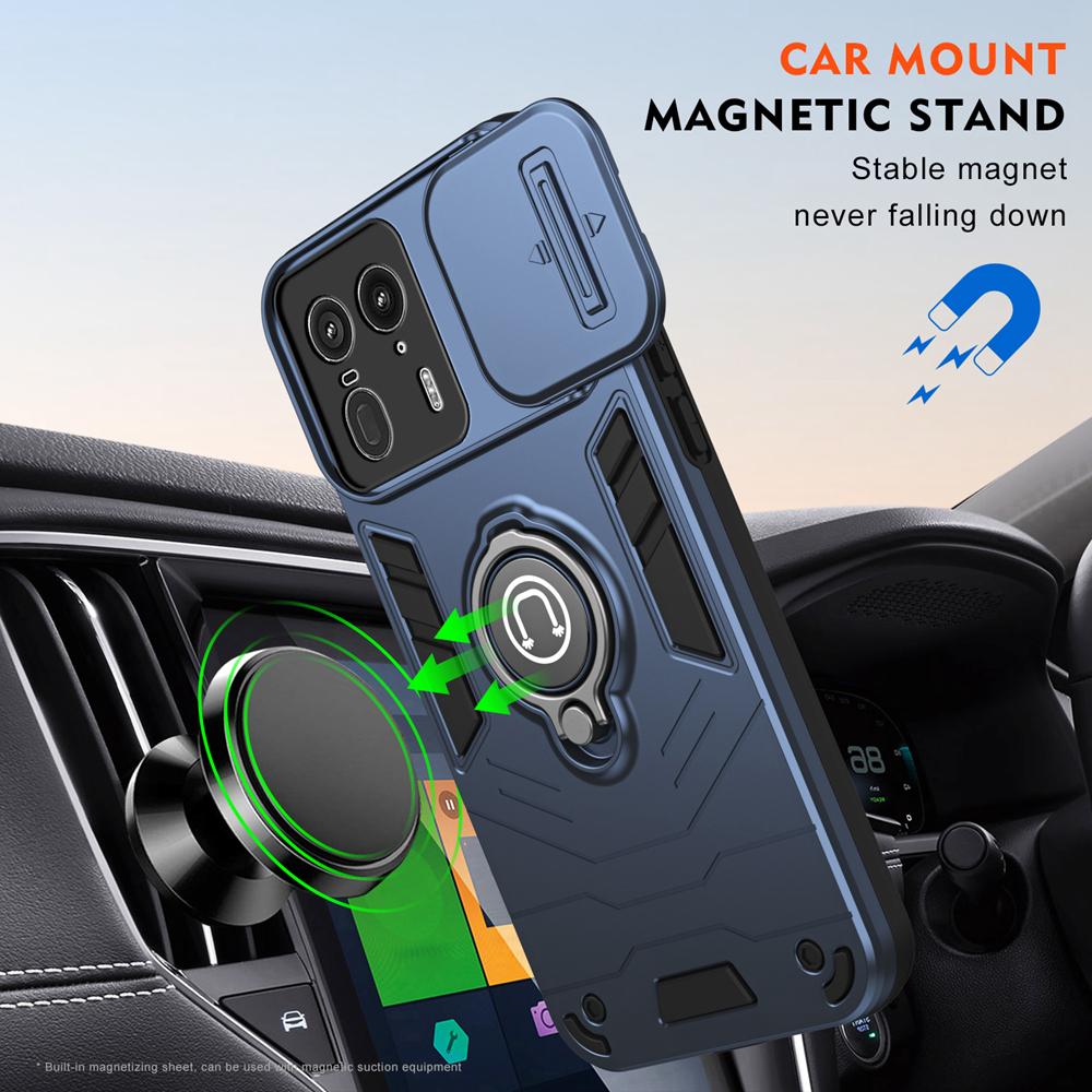 KEYSION Shockproof Armor Case for MOTO Edge 50 Ultra 5G Slide Camera Protection Ring Stand Phone Cover for Motorola Edge50 Ultra