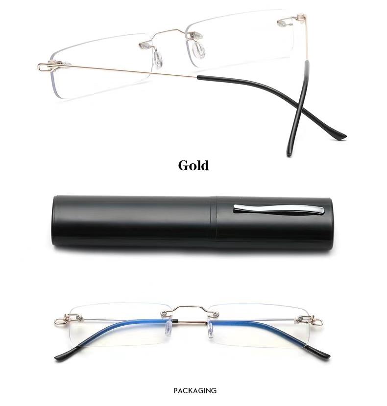 

Fashion Rimmless Reading Glasses Flexible Alloy Frameless Eyeglassses With Case Retro Square Frame Glasses For Men Diopter+3.5+4 +100 золотой