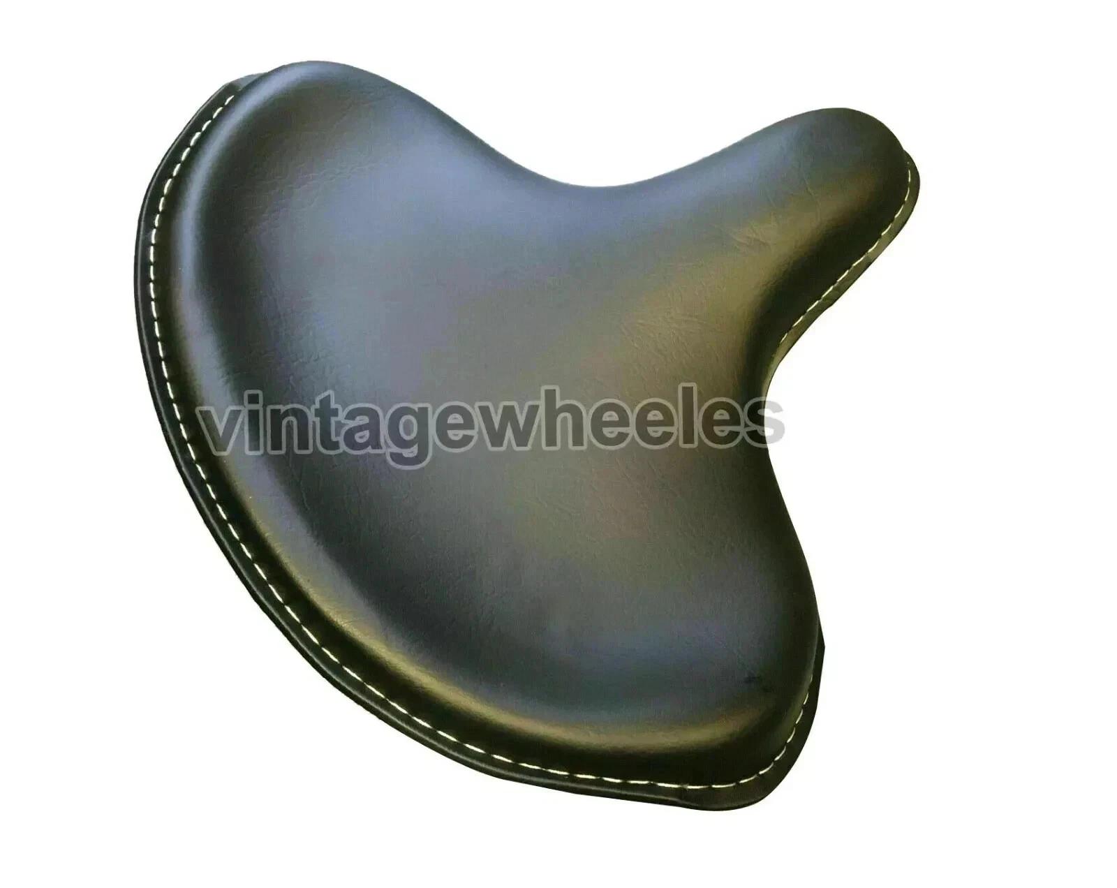 New leather vintage wide solo seat For Harley Pan shovel Head Motorbikes Black