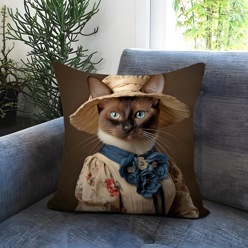 Renaissance Royal Cat Funny Cushion Cover Comfortable Reversible Pillow Cover Ideal for Car Sofa Bedroom & Beyond