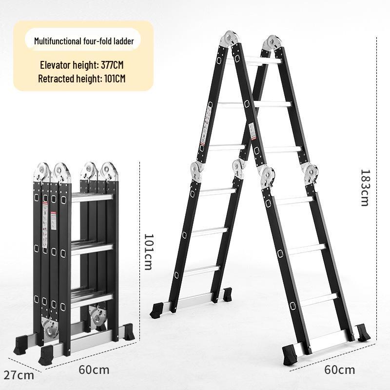 Portable Height-Adjustable Iron-Aluminum A-Frame Ladder with Telescopic Folding Design