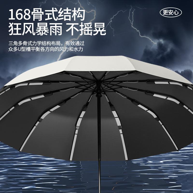 Automatic 168-bone wind-resistant folding umbrella, enlarged and thickened reinforced riot umbrella, professional umbrella