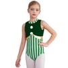 Girls Candy Cane Costume Sleeveless Stripes Sequins Bodysuit Figure Skating Jumpsuit Christmas Party Outfit