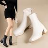 Foreign Trade Autumn and Winter New Square Head Thick Heel Short Boots Rear Zipper Versatile British Style Martin Boots Women's Thin High Heel Leather