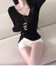 Korean Dongdaemun Slim V-Neck Long Sleeve T-Shirt - Versatile & Elegant Design