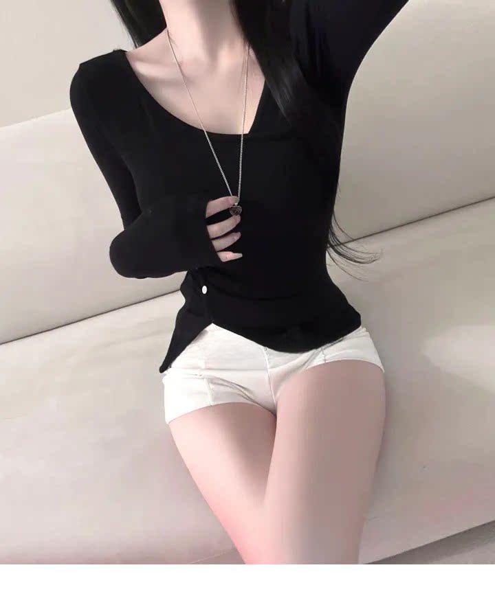 Korean Dongdaemun Slim V-Neck Long Sleeve T-Shirt - Versatile & Elegant Design