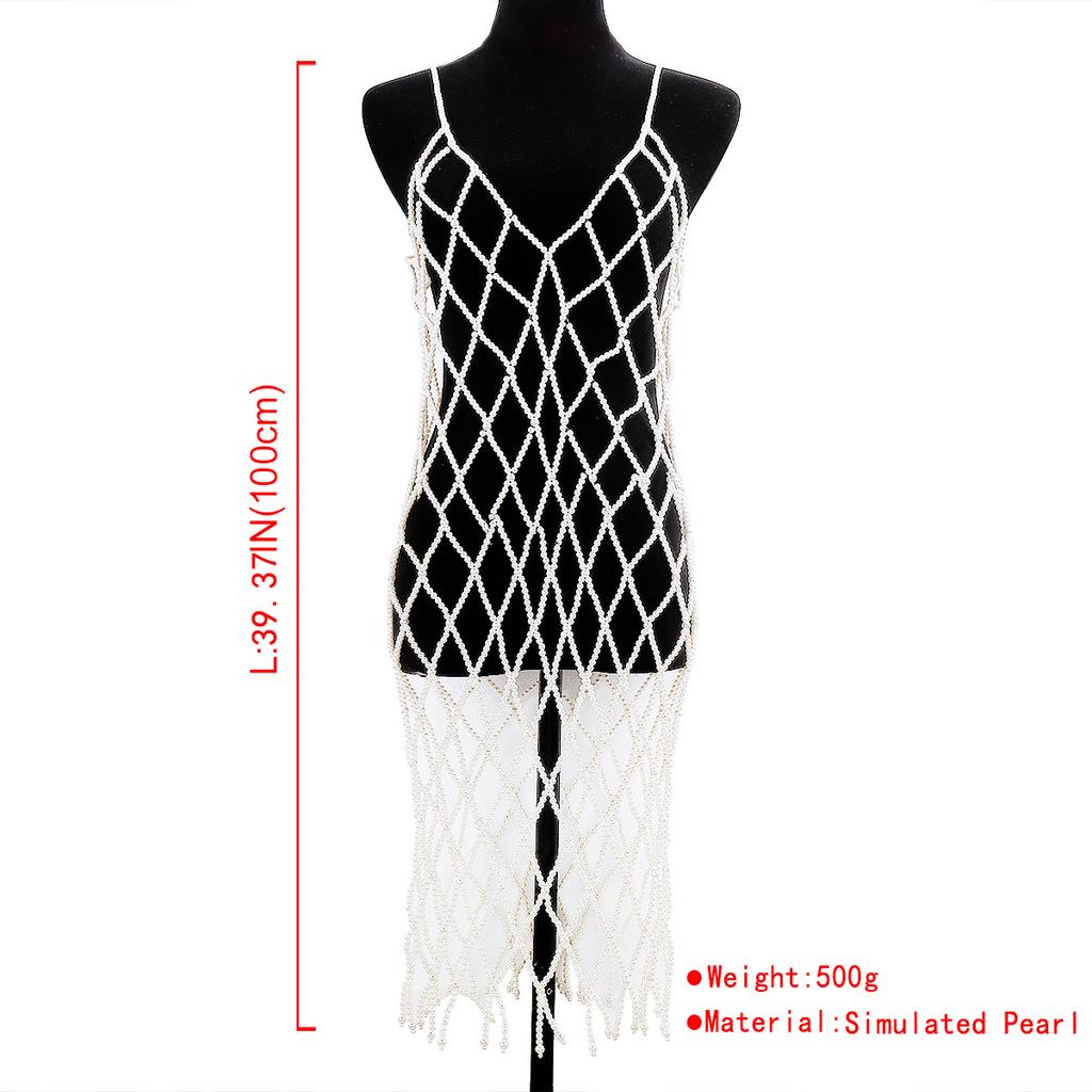 Elegant Pearl Hollow Long Tassel Dress Retro Exaggerated Heavy-duty Camisole Body Chain