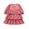 2026 Autumn Korean Children's Strawberry Embroidered Dress - Sweet Girl's Round Neck Lace Plaid Cake Skirt