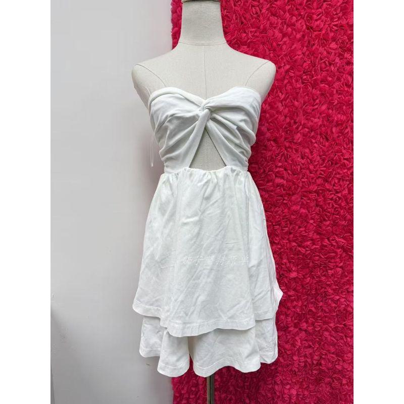 Foreign Trade Order Simple White Twisted Tube Top A Word Swing Mini Skirt