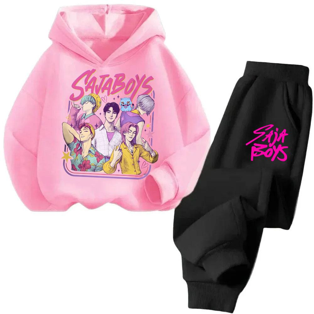Kinder Warmes Bequemes Set Jungen Mädchen Anime Hoodie Set Neu Cartoon Mode Niedlich Bedruckt Zweiteiliges Set