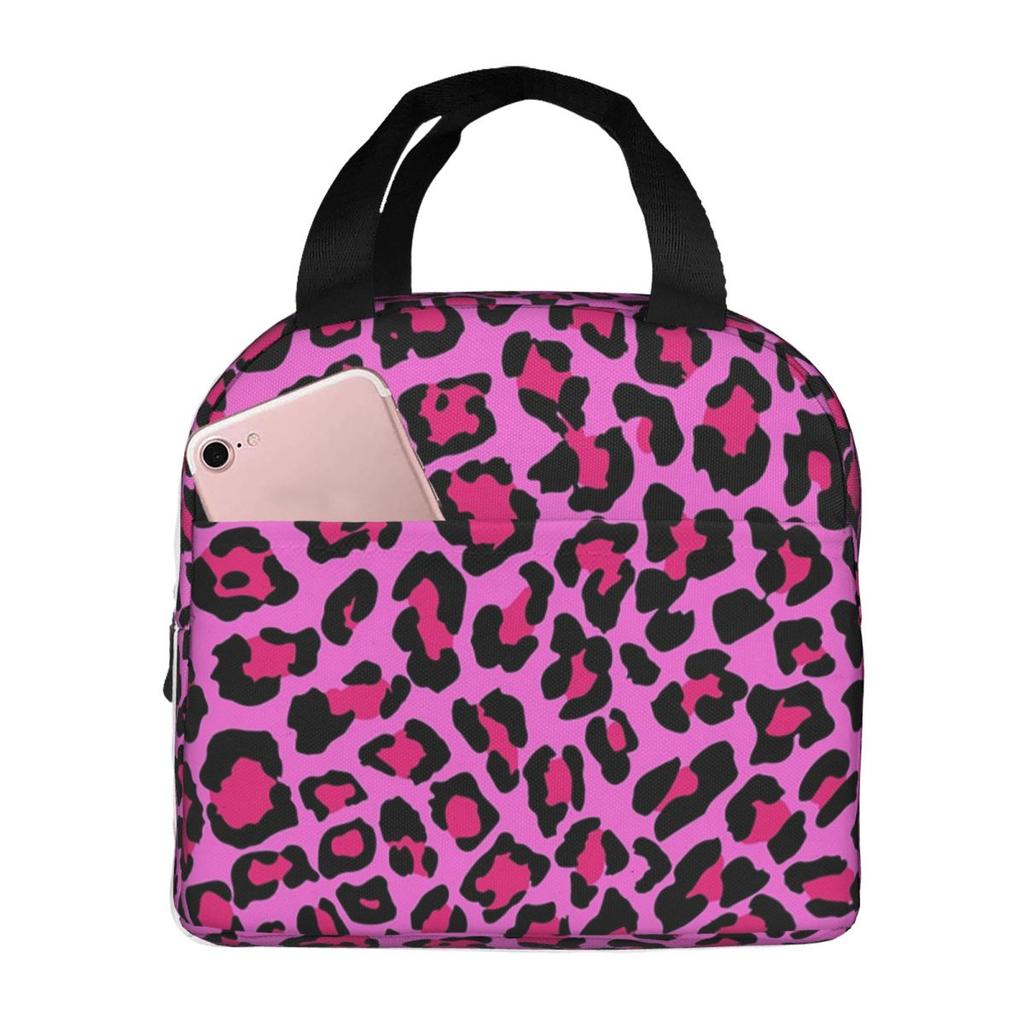 Neon Pink Leopard Muster Gepard Muster Isolierte Lunchtasche für Damen Kinder Tragbare Lebensmittelboxen Thermische Lunchbox Tragetasche