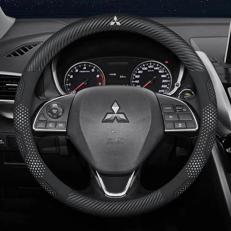 Car Suede Carbon fiber Leather Steering Wheel Cover For Mitsubishi Outlander Pajero Asx Lancer EX Evolution L200 Triton RALLIART