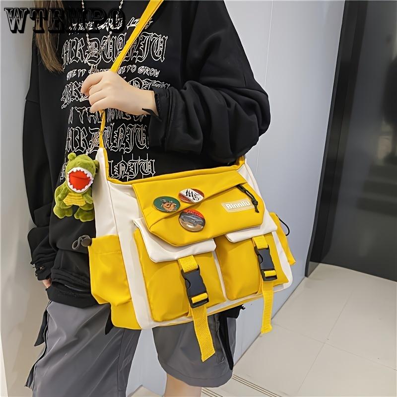 Casual Crossbody Bag, Large Capacity Nylon Shoulder Bag With Adjustable Strap For Outdoor, Trendy Streetwear Style Messenger Bag