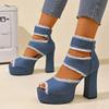 Fashion 2025 Summer New Women's Cover Heel Sandals with Platform Back Zip Ankle Wrap Denim Fashion Dress Party Plus Size Shoes for Women