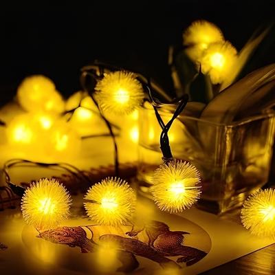 Luzes de Cordão Bola de Sementes de Dente-de-Leão com Energia Solar de 5/6/9m, 8 Modos Enfeites Decorativos de Jardim para Pendurar, Luz de Decoração de Natal