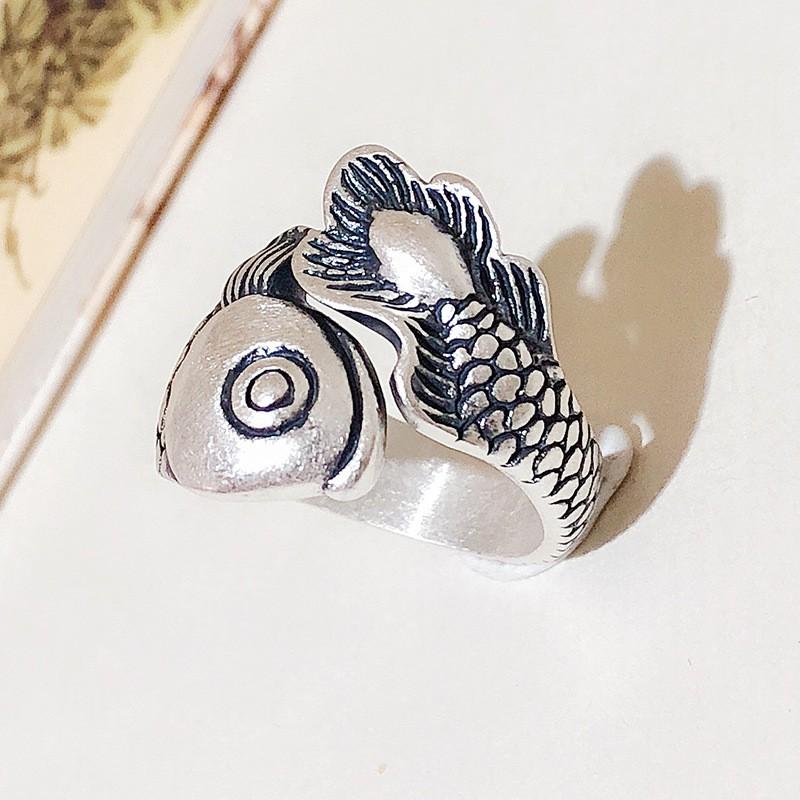 Adjustable Open Ring With Vintage Koi Fish Design Plated Copper Retro Ethnic Style Finger Men Women Adjustable Open Band