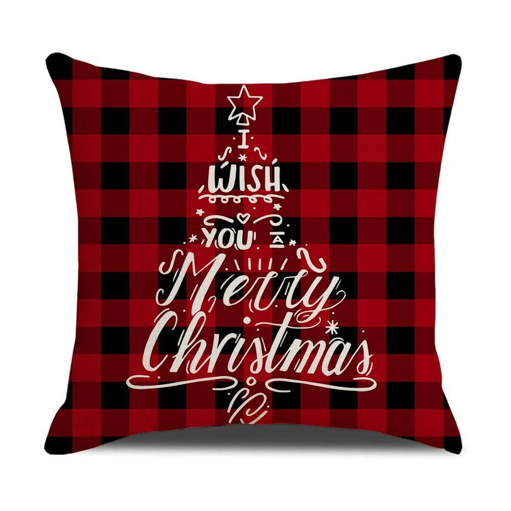 Red and Black Plaid Christmas Pillow Case Linen Print Home Lumbar Support Office Cushion