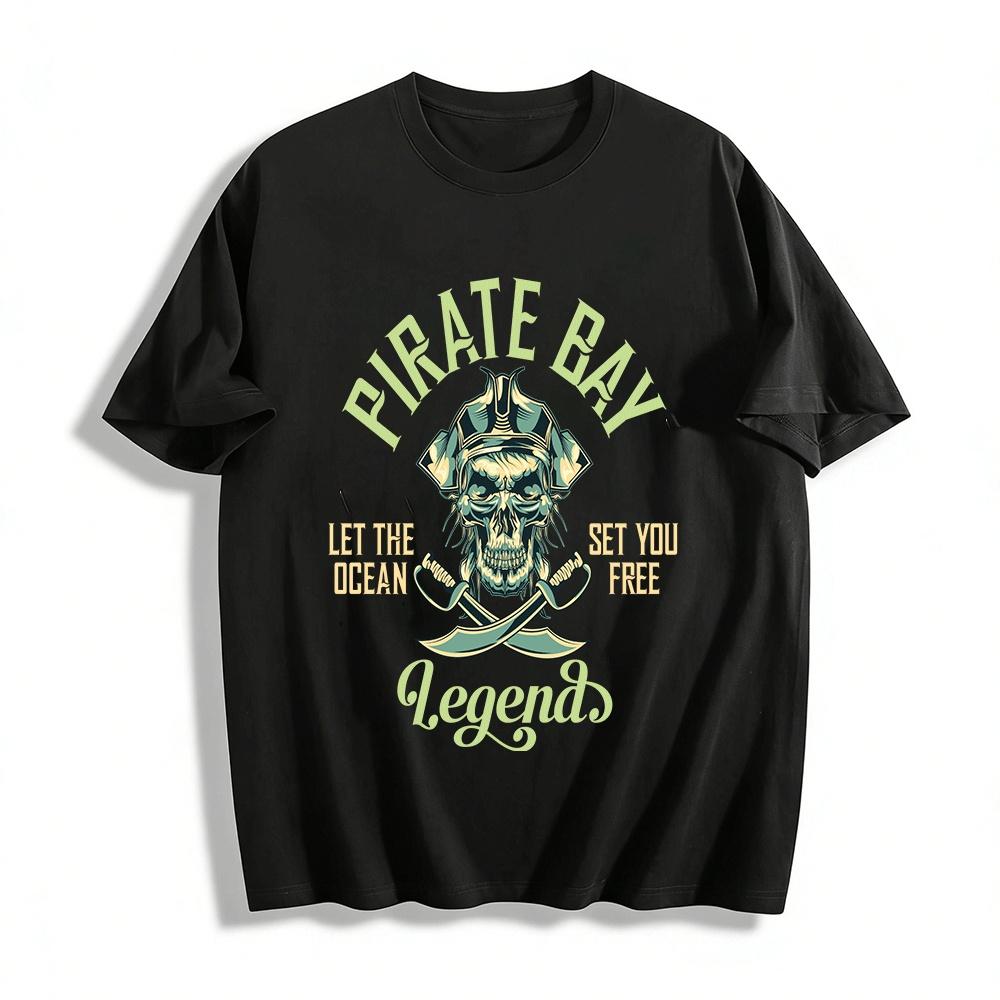 Vintage Pirate Bay Skull Print Shirt Ocean Legend Casual Top Pure cotton T-shirt XXS