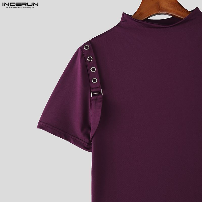 INCERUN Sommer Herren Rollkragen Kurzarm Lässige Enganliegende Oberteile T-Shirts