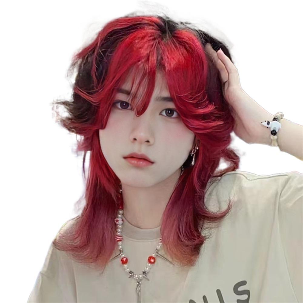 Heat Resistant Mullet Head Wigs with Bangs Synthetic Anime Men Wigs Long Cosplay Wig Party