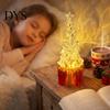 Christmas Party Atmosphere Decor Mini LED Light Up Faux Crystal Tree Figurine, Lighted Xmas Safe for Children Table Centerpiece with Gift Box