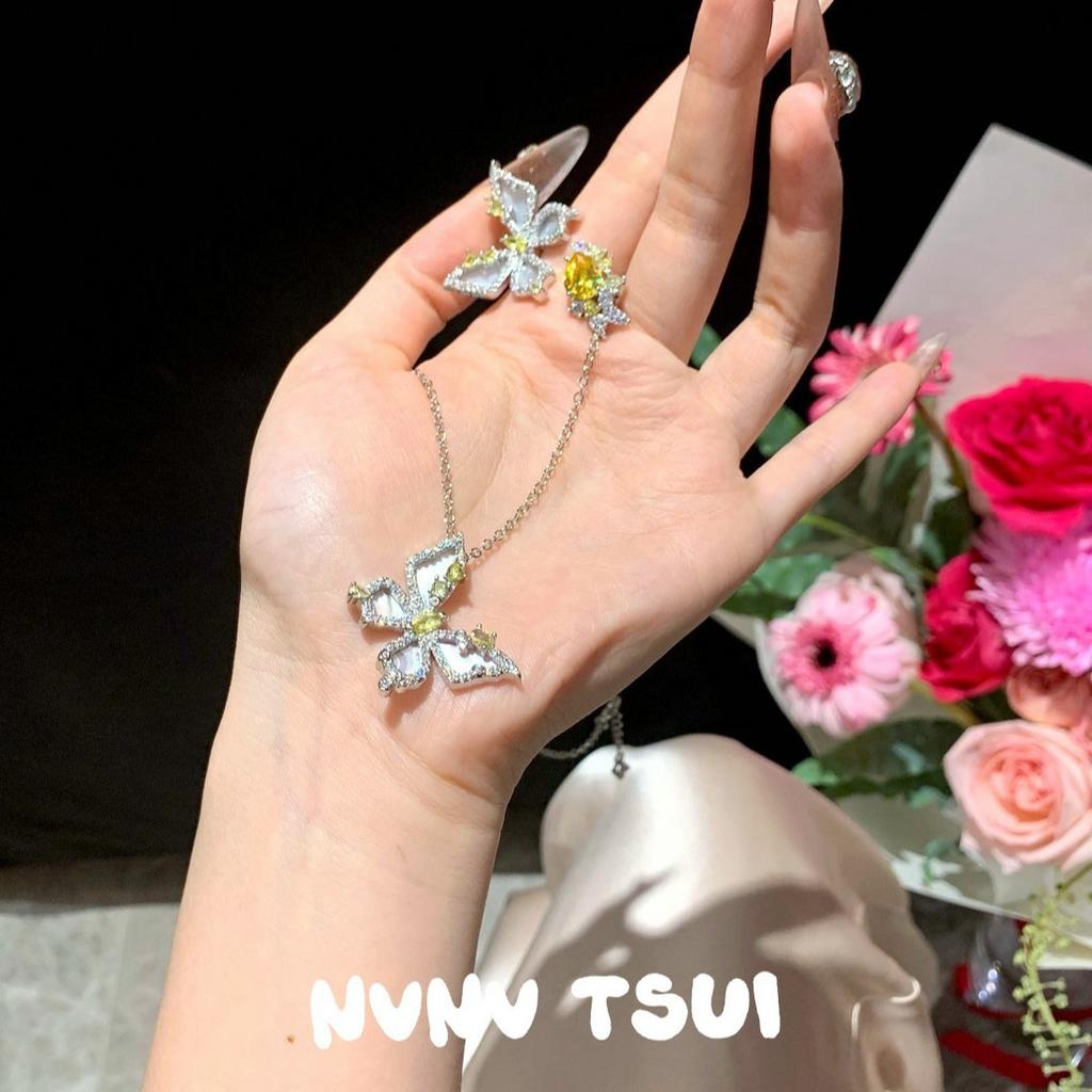 Jewelry, Heavy Industry, Noble Fritillary, Lucky Yellow Diamond Butterfly Necklace, Noble Halo Ring Set, Light Luxury And High-End Sense