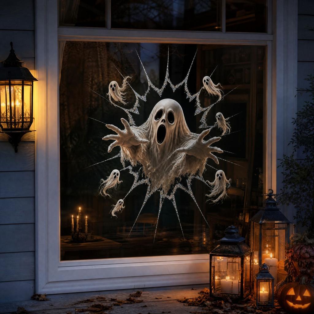 Halloween Window Sticker House Scene Holiday Decoration for Home