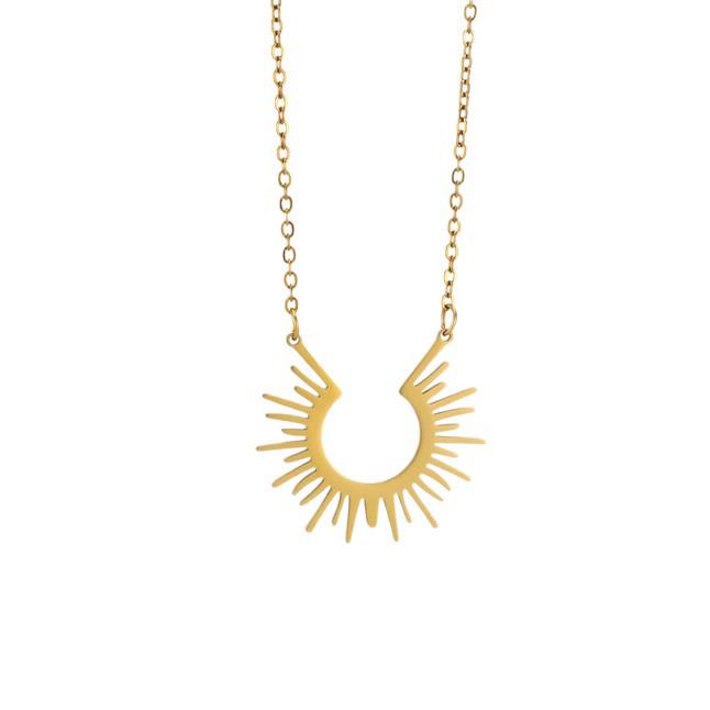Hengshi Sunflower & Moon Totem Stainless Steel Pendant Necklace