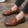 Men's Brown/Black/Red Embossed Leather Horsebit Loafers Mens Moc Toe Slip-on Business Casual Shoes Size 38-48