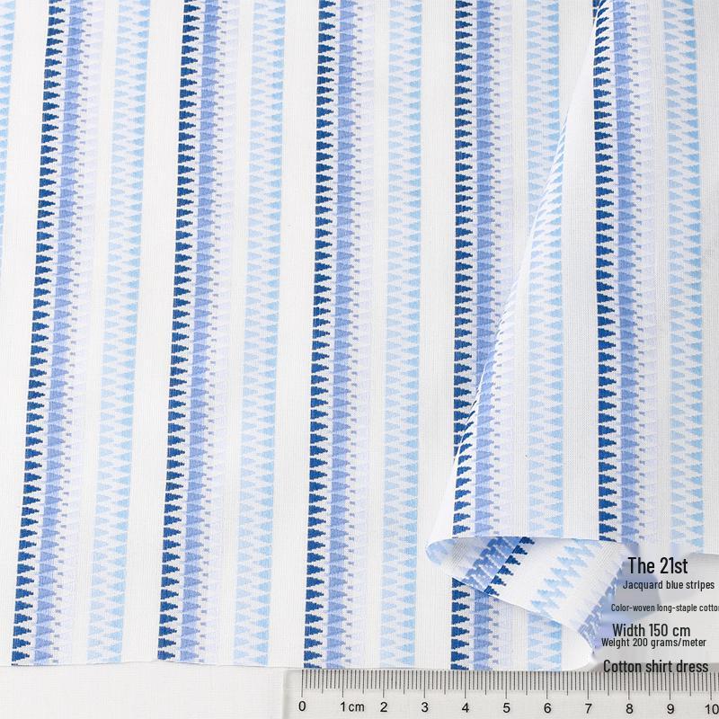 Blue, White, Gray Striped Cotton Fabric for Summer Shirts and Work Dresses