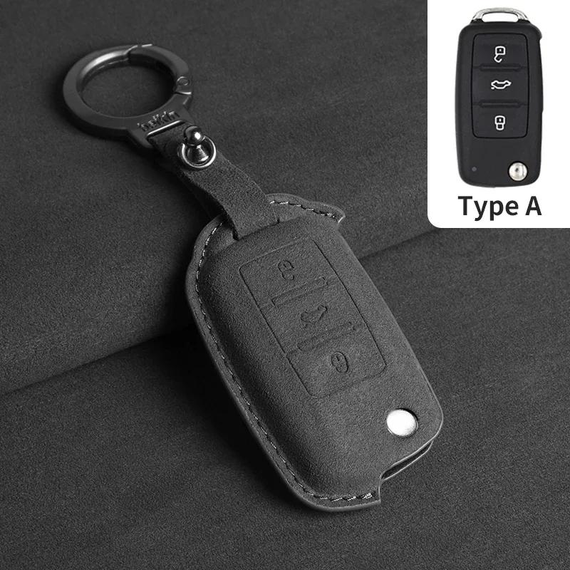 Suede Car Flip Key Case Cover for VW Volkswagen Golf 7 MK7 Tiguan MK2 T-roc T-cross Skoda Octavia Kodiaq Karoq Seat Ateca Leon