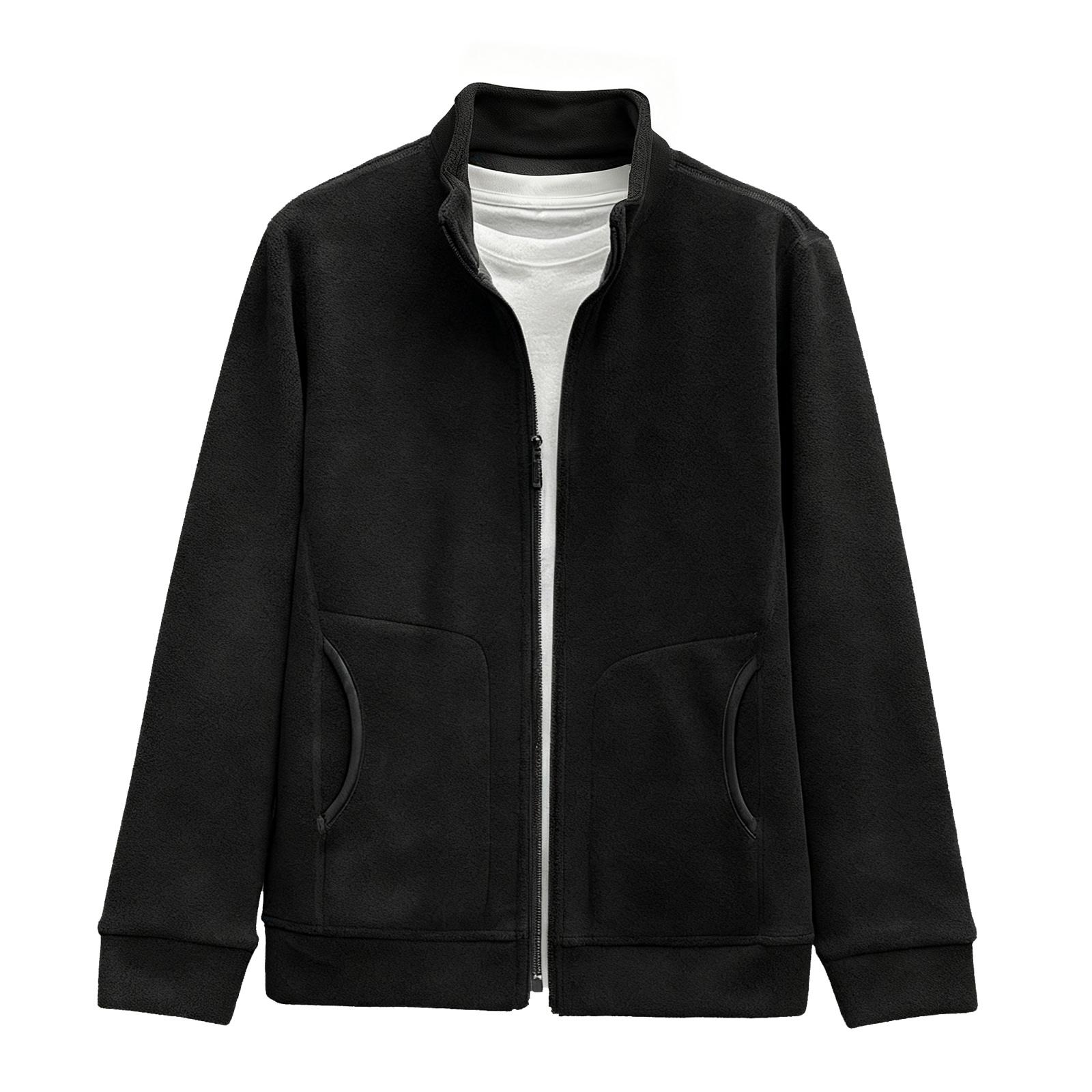 

Men s Casual Solid Color Stand-up Collar Zipper Cardigan Jacket, Men s Thickened Warm Fleece Long-sleeved Jacket L чёрный