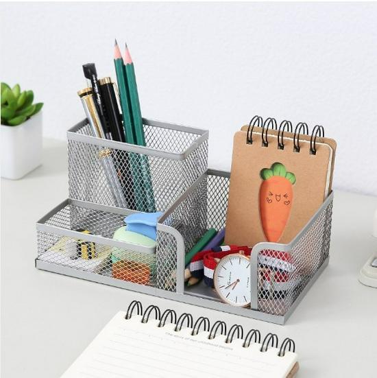 Metal Art Pen Holder & Stationery Organizer with Three Grids | Four Grids Fountain Pen Storage Box | Hot-Selling Design