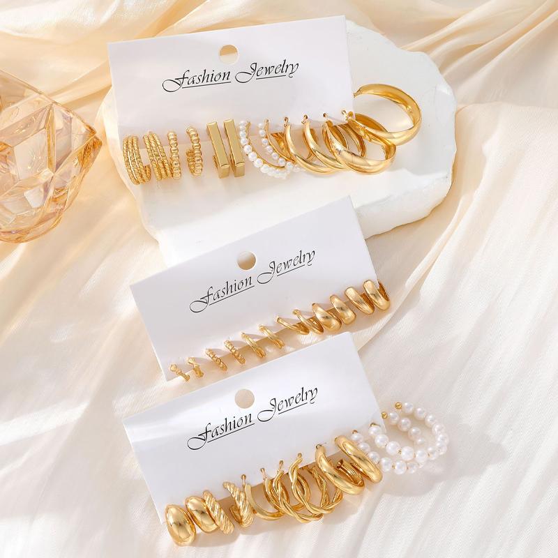 Modisches Geometrisches Creolen-Set für Frauen Vintage Böhmisch Zirkon Goldfarbe Runder Ohrring Punk Alltagskleidung Zirkon Geschenke 2025