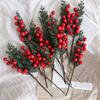 Artificial Pine and Cypress Green Plants, Artificial Red Fruits, Single Home Christmas Indoor Flower Arrangement Ornaments