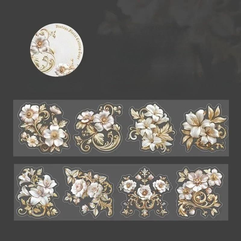 

1Roll PET Tape Baroque Floral Material Loop Stickers Office School Supplies Retro Adhesives Handbook Scrapbook Cut