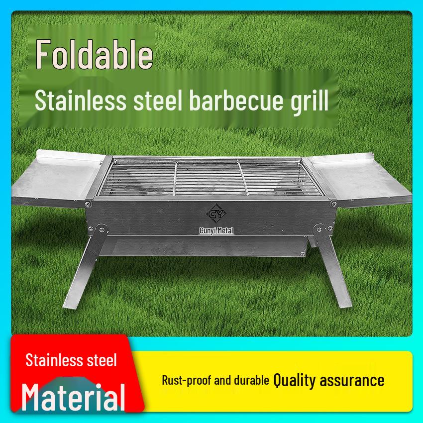 Heavy-Duty Stainless Steel Folding Charcoal BBQ Grill - Portable Outdoor Full Set
