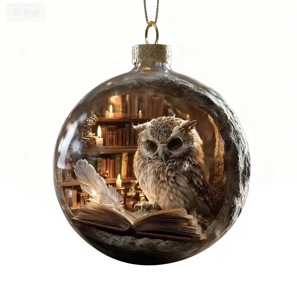 

Woodland Readers Bookstore Animal Series Christmas Tree Ornaments Ball 2D Clear Design Reading Internal with W6X6